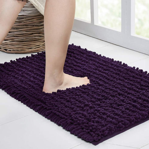 Walensee Bathroom Rug Non Slip Bath Mat (24x17 Inch Dark Purple) Water Absorbent Super Soft Shaggy Chenille Machine Washable Dry Extra Thick Perfe...