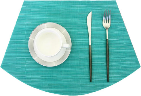 PIGCHCY Wedge Shaped Placemats for Dining Table Cross-Weave Washable Vinyl Placemat Heat Resistant Round Table Mats Set of 4 (Teal Blue)...