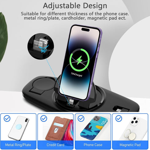 Charger Station for iPhone Multiple Devices, Foldable 3 in 1 Fast Charging Dock Stand for iPhone 14 13 12 11 Pro X Max XS 8 7,Compatible with Appl...