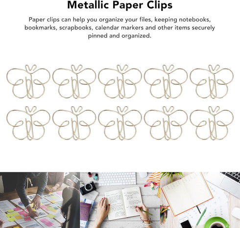50pcs Cute Paper Clips, Golden Butterflies Paper Clips Electroplating Process Anti Rust Animal Shapes Paper Clips Antislip Small Paper Clips...