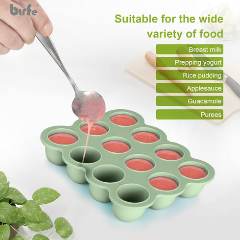 Baby Food Storage Container - 1.5oz x 12 Pods Silicone Freezer Tray with Lid for Homemade Baby Food, Fruit Purees, Vegetable & Breast Milk (Green)...