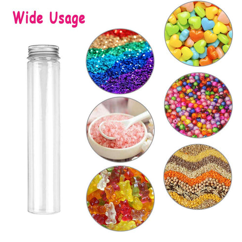 18 PCS 115ml Clear Plastic Test Tubes,150 x 33mm Flat Test Tube,Plastic Test Tube with Screw Caps and 1 Cleaning Brush for Bath Salt,Candy Storage...