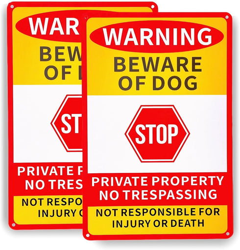 2 Pack Beware Of Dog Sign,12x8 Inch Rustproof Aluminium Metal Sign,Beware Of Dog Signs For Fence,Private Property No Trespassing Sign,No Trespassi...