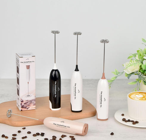The HomeFlow Co.'s Milk Frother Handheld Foam Maker with two blades, Electric Whisk drink mixer, Mini Foamer for coffee, Cappuccino, Frappe, Match...