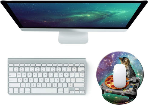Pizza Cat Mouse Pad Delicious Food Hipster Cool Cat Galaxy Sparkling Stars Mousepad, Memory Foam Mouse pad with Wrist Rest Support...