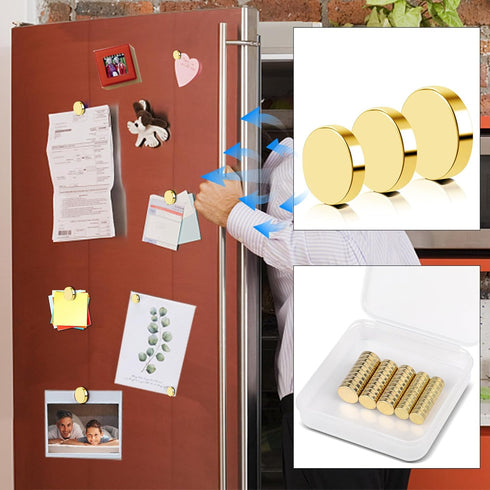 Small Magnets, 3 Different Size Golden Magnets, 50Pcs Tiny Circle Rare Earth Magnets Strong Neodymium Magnets for Whiteboard, Small Refrigerator M...