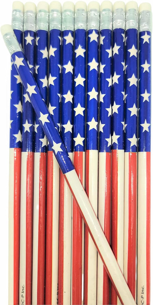 Vintage Look American US Flag #2 Lead Wooden 7.5" Pencils (Patriotic USA) Party Favor Stationery Printed Bones (36)...