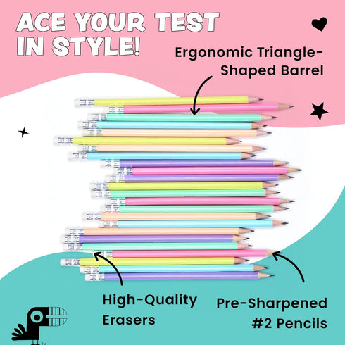 Yoobi #2 Pencils - Pre-Sharpened Pencils in Cute Pastel Colors - Pink, Lavender, Yellow, Mint Green, Baby Blue & Peach - Fun School & Office Suppl...