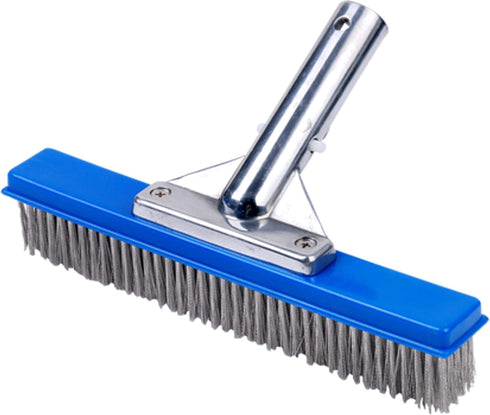 10" Pool Brush with 5" Aluminum Back and Handle- Stainless Steel Bristles - Blue Brush Body...