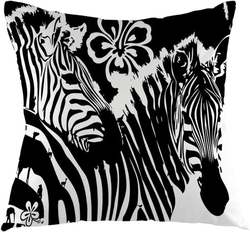 oFloral Decorative Zebra Stripe Pillow Case Cotton Square Cushion Cover for Home Sofa Couch Car Living Room 18 x 18 Inch Black White...