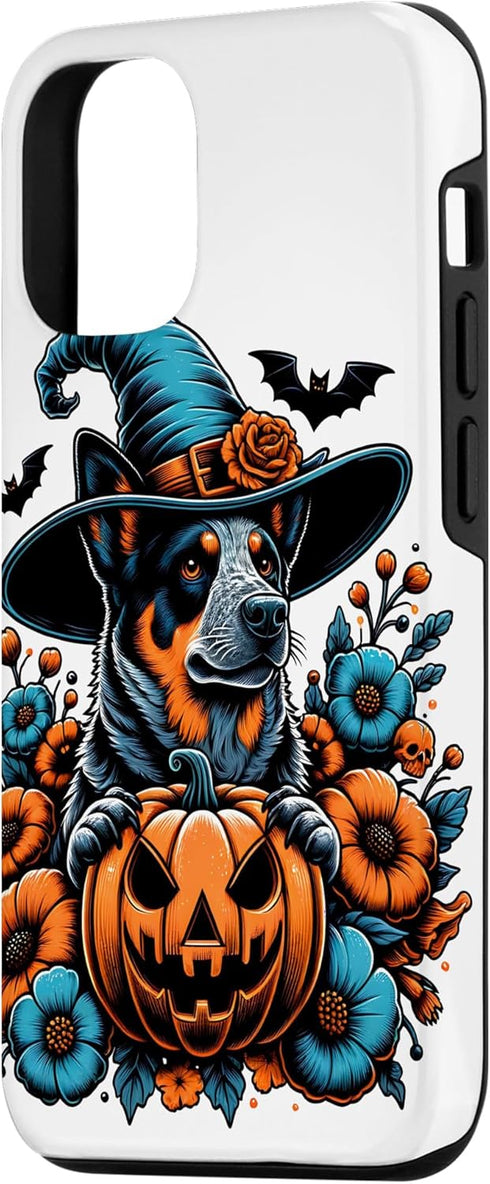 iPhone 14 Pro Witchy Blue Heeler Dog Scary Pumpkin Autumn Retro Flowers Case...