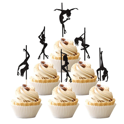 36 PCS Pole Dance Girl Cupcake Toppers Black Glitter Pole Dancing Cupcake Picks Bachelorette Bridal Shower Birthday Party Cake Decorations Supplie...