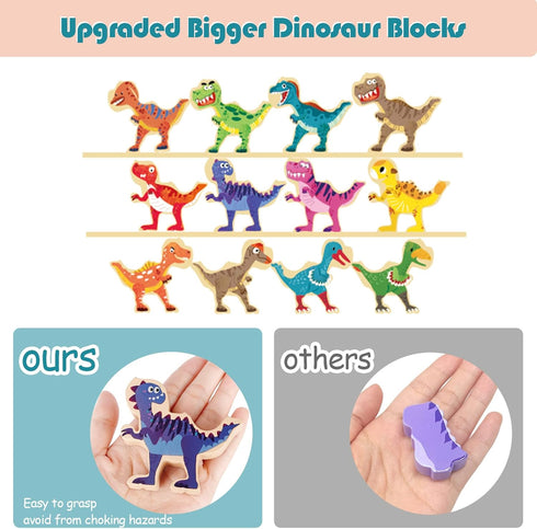 14-Piece 3-Inch Wooden Dinosaur Stacking Toys for Kids 3-7, STEM Educational Party Favors...