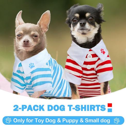 2 Pieces Dog Shirts for Small Dogs Boy Girl Stripe Dog Clothes Spring Summer Chihuahua Yorkie Clothes Soft Pet T-Shirt Extra Small Dog Clothes Pup...