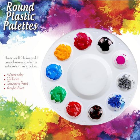 FANDAMEI Round Paint Tray Palettes and Paint Brushes Set, Paintbrushes, 3 PCS Plastic Paint Palettes Pallets, 10 PCS Acrylic Paint Brushes, Nylon ...