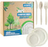 100 Pcs Disposable 100% Compostable Plates Set, Compostable Plate Eco Friendly Dinnerware Kit Includes 20 Plates, Forks, Knives and Spoons for Par...