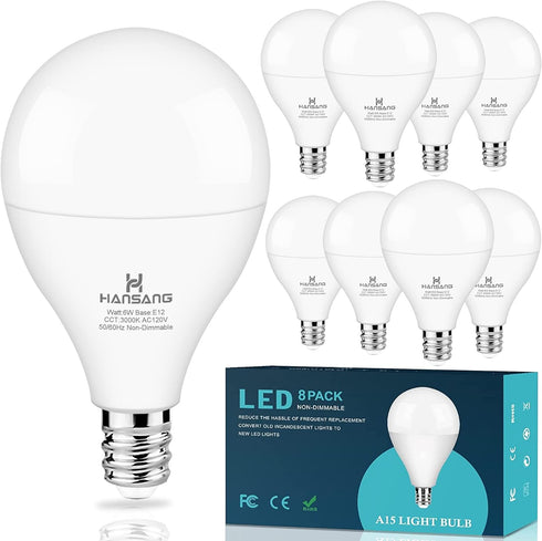 hansang Ceiling Fan Light Bulbs E12 Small Base, 60W Equivalent Light Bulb, 3000K Warm White, LED Candelabra Small Light Bulbs, A15 Round Chandelie...