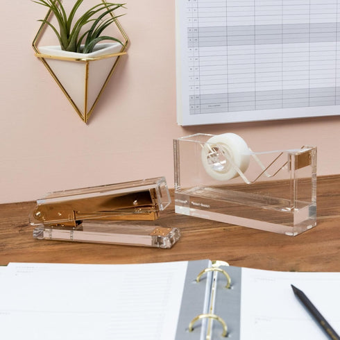 russell+hazel Acrylic Tape Dispenser, Clear with Gold-Toned Hardware, 1-13/16” x 6” x 3-3/8” (31734)...