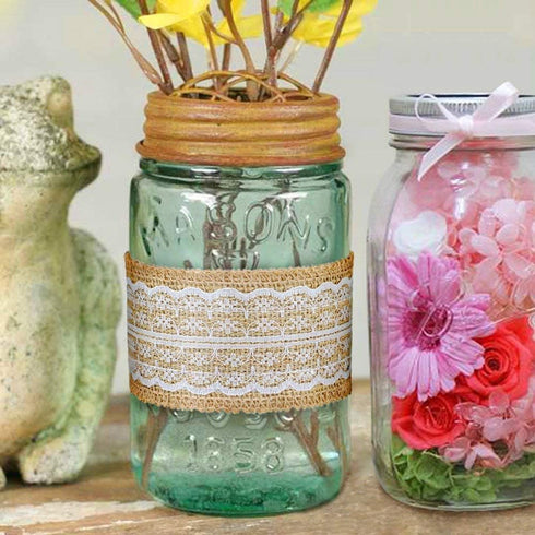 CCINEE 5.4 Yards Natural Jute Burlap Ribbon Roll with White Lace Trims Tape for DIY Crafts Wedding Decoration...