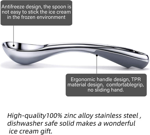 Heavy Duty Ice Cream Scoop, Commercial Ice Cream Scoop with Hook Longer Professional Antifreeze-Metal Easy-Grip Unbreakable,High Qality Zinc Alloy...