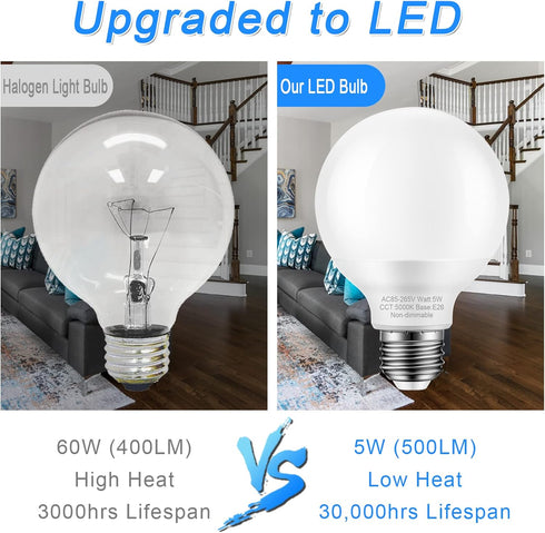 8 Pack Bathroom Light Bulbs, 60 watt Equivalent, E26 Medium Base, Daylight 5000K, G25 LED Globe Light Bulbs for Bathroom Vanity, 120V Round Light ...