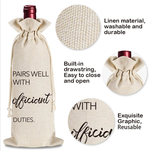 YAANUNULU Wedding Gifts for Officiant, Wedding Officiant Wine Bag for Wedding Day, Best Officiant Ever, Pairs Well With Wedding Officiant, Drawstr...