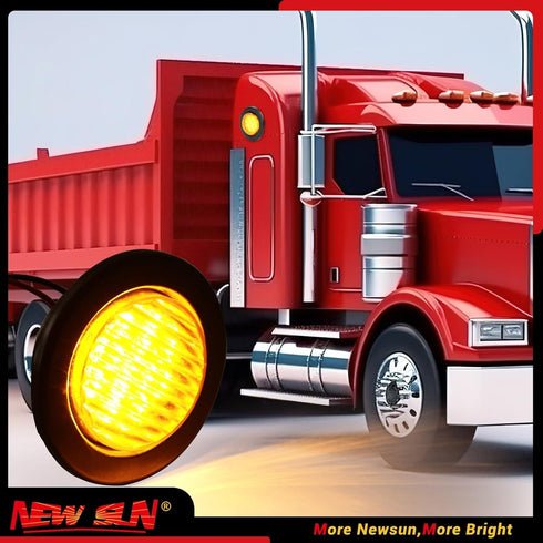 NEWSUN® 2PCS Premium 2.5" Round LED Trailer Lights,13 Amber LEDs Side Marker Lights, Clearance Lights Kits with Grommet & 2-Pin Plug - Universal f...