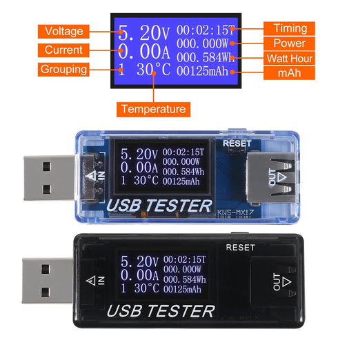 2pcs 8 in 1 USB Tester 10V 3A Voltage Current Tester Voltmeter Capacity Current Meter Digital Multimeter Current Tester Voltage Detector(Black+Blu...