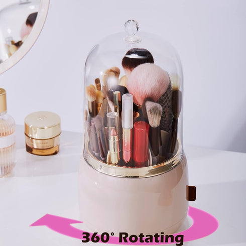 Makeup Brush Holder Organizer with Lid 360 Rotating Dustproof Makeup Brushes Organizer for Vanity (Blush Pink)...