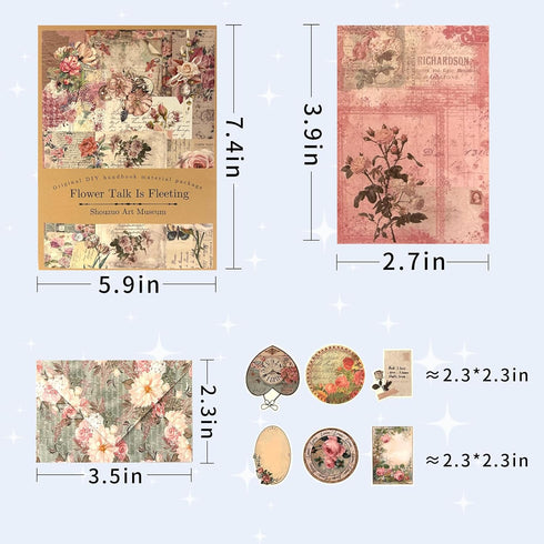 100Pcs Scrapbook Craft Paper Kit for Scrapbook Journaling Supplies ,Scrapbook Flower Stickers Aesthetic for Scrapbooking Supplies,Bullet Junk Jour...