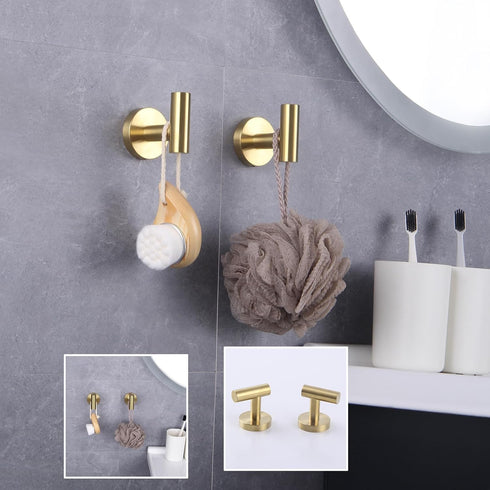 GERZWY Bathroom Brushed Gold Coat Hook SUS 304 Stainless Steel Single Towel/Robe Clothes Hook for Bath Kitchen Contemporary Hotel Style Wall Mount...