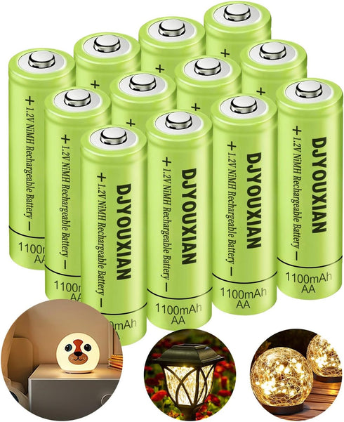 12-Pack Rechargeable AA Batteries - 1100mAh 1.2V NiMH High Capacity Batteries - Ideal for Solar Lights & Home Devices...