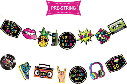Blulu 80s Party Decorations, 80s Theme Birthday Party Supplies Banners Door Cover Photo Booth Props Hip Hop Backdrop Table Background...