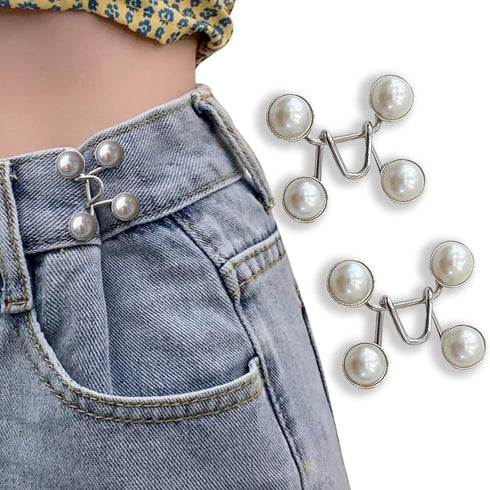 Jean Button Pins, Adjustable Jean Button, Detachable Jean Button Pin, No Sewing Required, Perfect Fit Instant Jean Button.(White Pearl)...