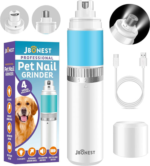 Dog Nail Grinder with Super Quiet, 4-Speed Rechargeable Dog Nail Trimmers for Large Dogs, Medium & Small Dogs & Cats Toenail Grooming, Cat Nail Tr...
