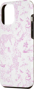 iPhone 15 Pro Max French Pink Toile Chinoiserie with Flowers, Monkey, Leopards Case...