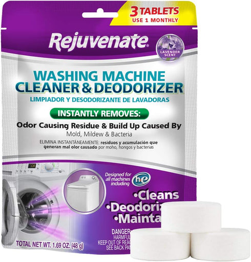 Rejuvenate Washing Machine Cleaner & Deodorizer Tablets 3 Months Supply (3 Tablets)...