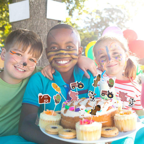 96 Pieces Farm Animal Cupcake Toppers Chicken Duck Goose Cow Pig Tractor and Horse Cupcake Picks Farm Toothpicks Zoo Theme Cake Decorations for Ba...