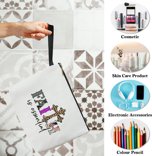 Christian Cosmetic Bag, Bible Verse Makeup Bag Gifts for Friends Wife Coworker, Toiletry Pouch Cosmetic Bag with Zipper (Faith is essential)...