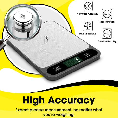 Food Scale, 10kg/22lb Digital Kitchen Scale Weight Grams and Ounces for Baking Cooking Coffee Package Postage, 6 Units with Tare Function, LCD Dis...
