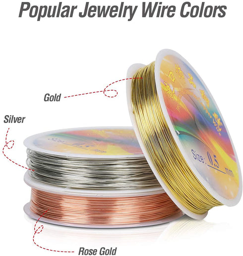 Jewelry Beading Wire, 3 Rolls 24 Gauge Jewelry Wire Tarnish Resistant Craft Copper Wires for Jewelry Making Supplies and DIY Craft...