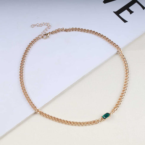 Boho Emerald Necklace Choker Vintage Square Green Crystal Necklace Green Emerald Choker Necklace Punk Gold Curb Chain Necklace Jewelry for Women...