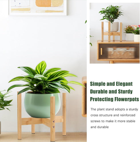 Wood Plant Stand Indoor, Mid Century Modern Indoor Plant Stand, Wooden Plant Holder Bamboo Plant Stand, Modern Flower Pot Stand for Indoor, Outdoo...