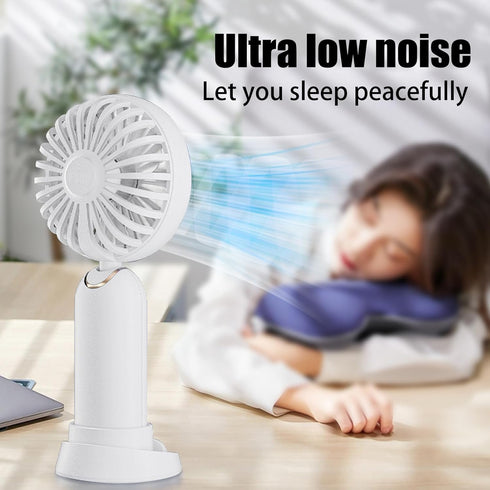 Usb Handheld Fan Portable,Battery Powered Fan with Led Display,Speed Wind Adjustable Slider Travel Fan, 60° Folding Table Fan with Base,Quiet Pers...