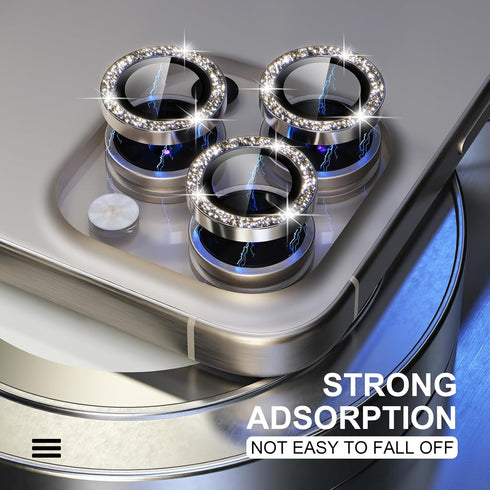 Choiche Compatible for iPhone 15 Pro/iPhone 15 Pro Max Camera Lens Protector Bling, 9H Tempered Glass Camera Cover Screen Protector Metal Ring Dec...