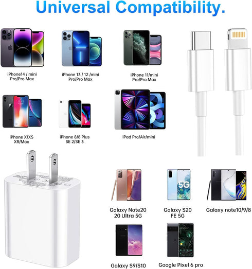 for iPhone Charger Fast Charging, MFi Certified USB C Wall Charger with 2Pack 6FT USB C to Lightning Cable, for iPhone Cable Fast Charging Compati...
