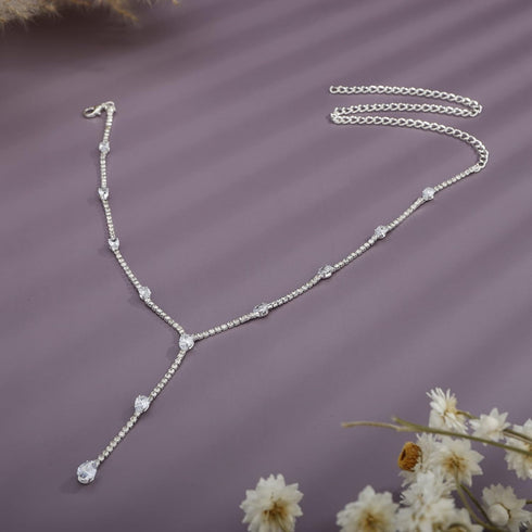 YERTTER Silver Sparkly Full Rhinestone Chain Choker Tassel Necklace Long Crystal Collar Necklace Luxury Diamond Statement Choker Necklace for Part...