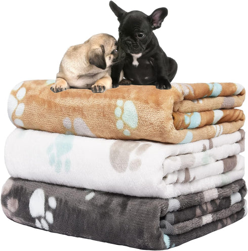 1 Pack 3 Blankets for Dogs Super Soft Fluffy Premium Fleece Pet Blanket Dogs Blankets for Dogs Flannel Throw for Dog Puppy Cat Paw Blanket?Grey/Br...