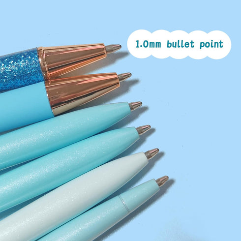 Fancy Pens for Women, 6 Pcs Blue Pens Ballpoint Pens Bulk, 1.0mm Medium Point Black Ink Pens for Note Taking, Cute Pens Smooth Writing Pens Gifts ...