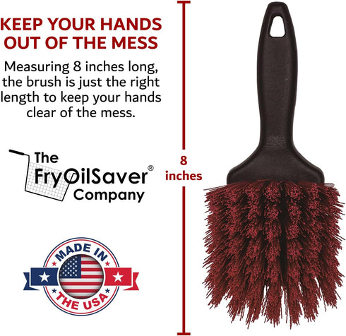 8" Pot & Dish Cleaning Brush by FryOilSaver Co., Dish Scrubber w/Stiff Bristle Brush for Kitchen Cleaning Tough Stain, Dishes, Pot, Pan, Sink, Sto...